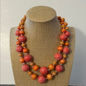 Japan Necklace Orange pink chunky Beaded Necklace with mini pearls vintage